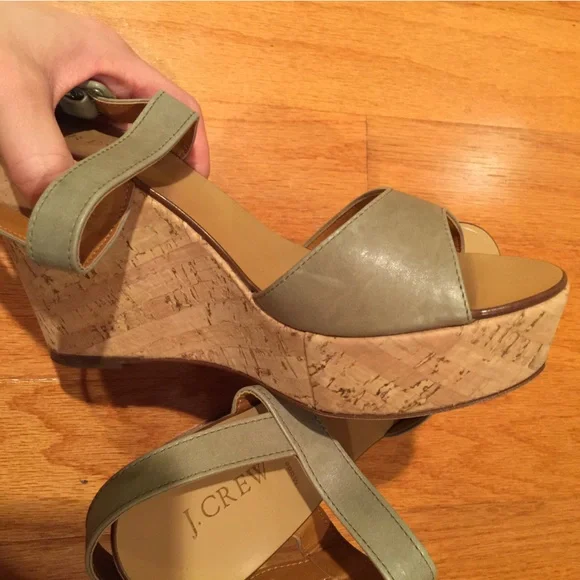 Jcrew Maryanne Leather wedge sandals, Himalayan Green, size 9, made in Italy - Picture 5 of 10